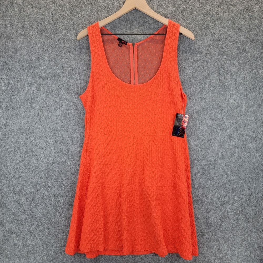 Bongo Dress  Juniors XL Orange Skater Fit Flare Textured Mesh‎ Back Zip NWT 80's